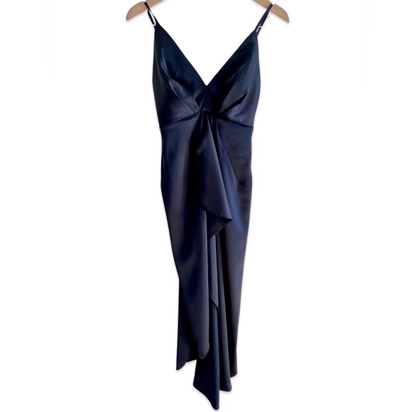 NWT Lulu's Caught Feelings Navy Blue Satin Ruffled Midi Dress - Navy - Size XS - Picture 8 of 12